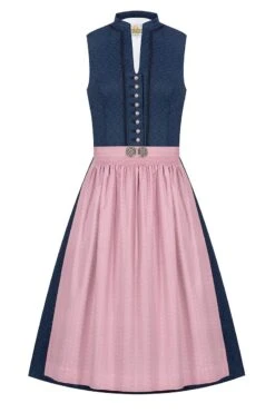 Midi Dirndl 65cm Dunkelblau Altrosa Gemustert Magda 007333