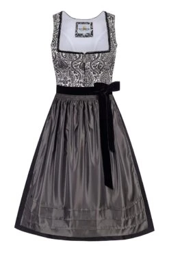 Midi Dirndl 70cm Schwarz Gemustert Stretch Chloe 011800