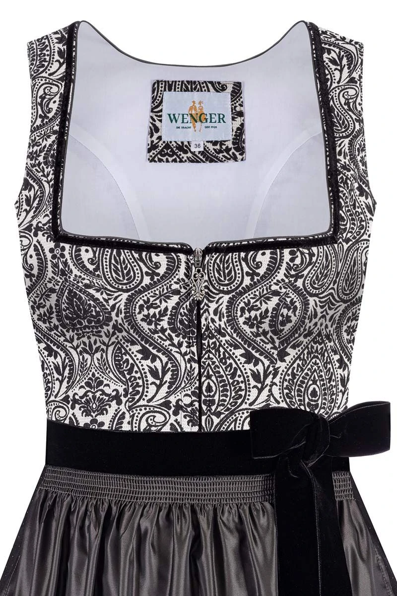 Midi Dirndl 70cm Schwarz Gemustert Stretch Chloe 011800 2 Midi Dirndl 70cm Schwarz Gemustert Stretch Chloe 011800 – Bild 2